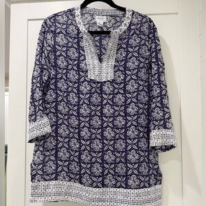 Sigrid Olsen Blue and‎ White Tunic Top